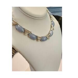 Vintage Blue Lucite & Crystal Jewelry Necklace
